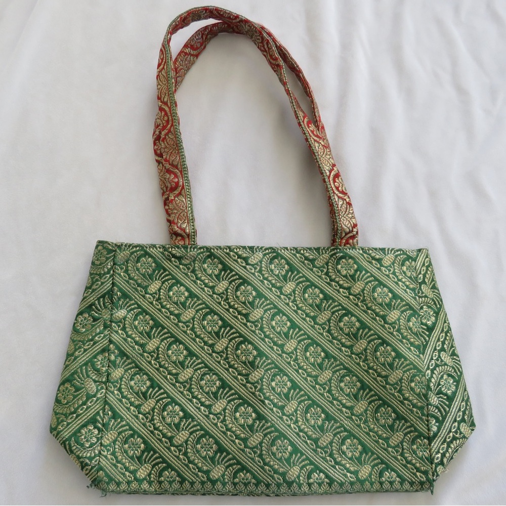 Sarah Shaw Green Red Metallic Small Tote Bag